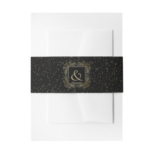 Elegant Gold Foil Look Scrollwork Script on Black Invitation Belly Band
