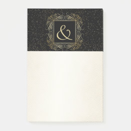 Elegant Gold Foil Look Scrollwork Script on Black Post-it Notes