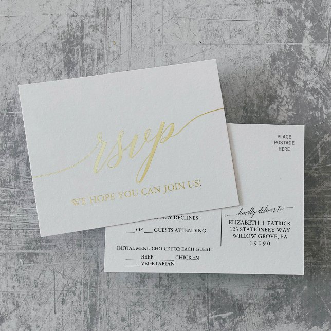 Elegant Gold Foil Menu Choice RSVP Postcard (Creator Uploaded)
