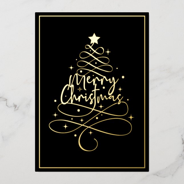 Elegant Gold Foil Merry Christmas Foil Holiday Card (Front)