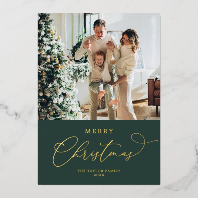 Elegant Gold Foil Merry Christmas Holiday Card (Front)