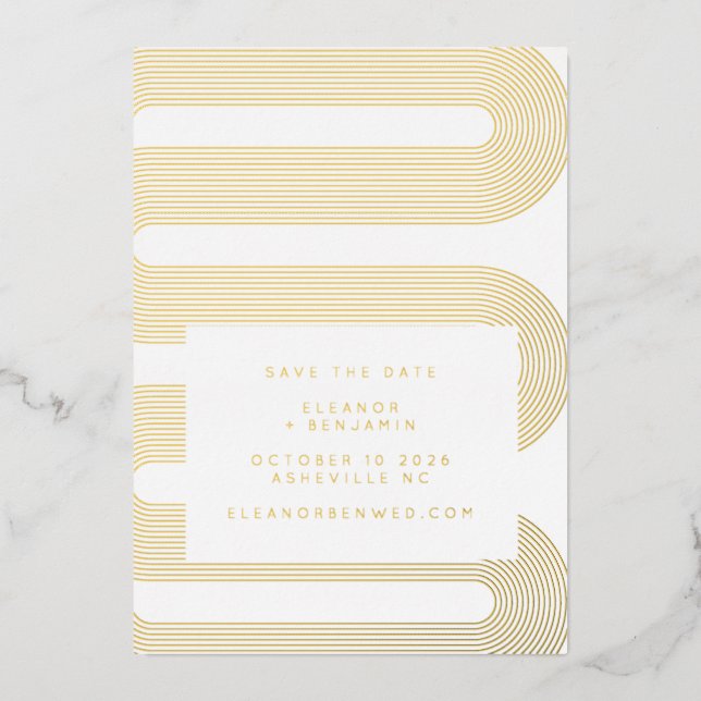 Elegant Gold Foil Modern Lines Save The Date Card (Front)