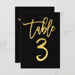 Elegant Gold Foil Modern Script Table Number 3