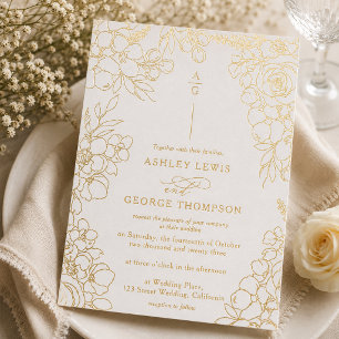 Elegant Gold Foil Monogram Floral Photo Wedding