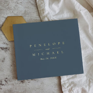 Elegant Gold Foil Monogram New York Blue Wedding Guest Book
