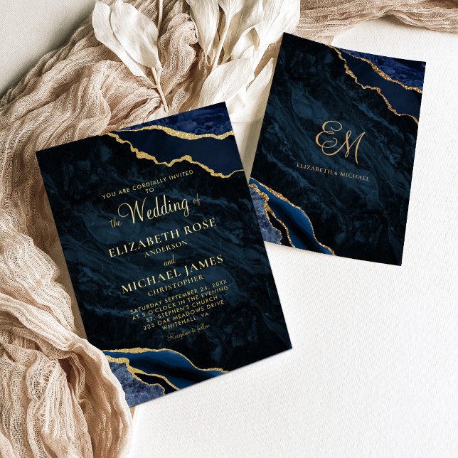 Elegant Gold Foil Navy Agate Marble Wedding (Creator Uploaded)