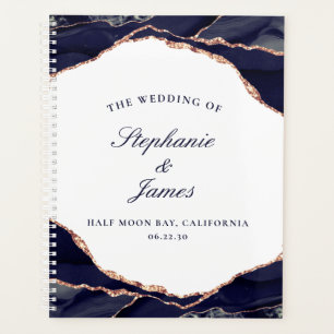 Elegant Gold Foil Navy Blue Agate Photo Wedding Planner