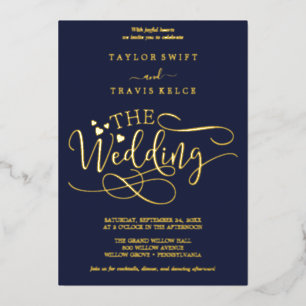 Elegant Gold Foil Navy Blue Flourish Wedding