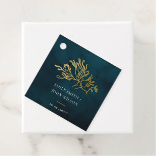 ELEGANT GOLD FOIL NAVY UNDERWATER SEAWEED WEDDING FAVOUR TAGS