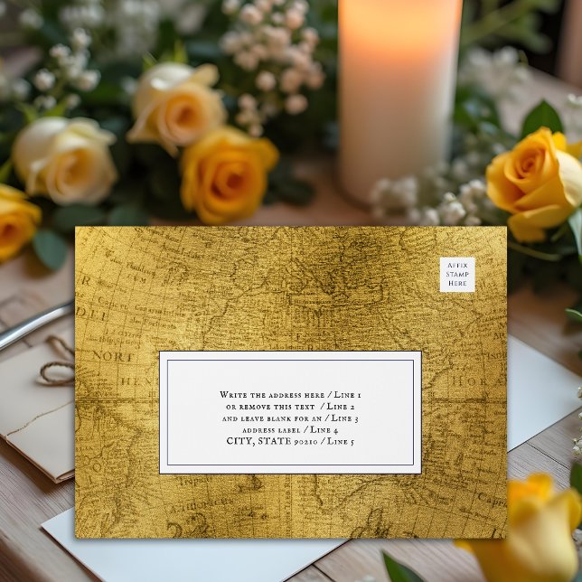 Elegant Gold Foil Old Map Wedding Envelope (Elegant Gold Foil Old Map Wedding Envelope)
