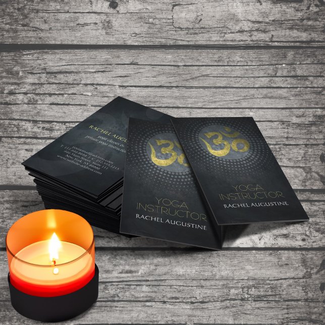 Elegant Gold Foil Om Symbol & Yoga Mandala Floral Business Card (Creator Uploaded)