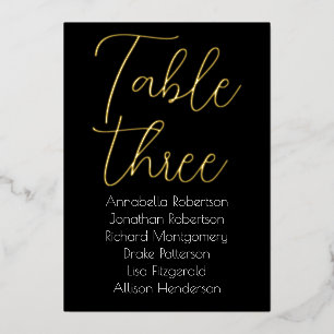 Elegant Gold Foil on Black Wedding Table Number