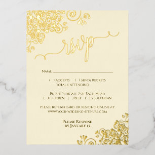 Elegant Gold Foil on Cream Wedding RSVP Card