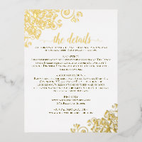 Elegant Gold Foil on White Wedding Details Card