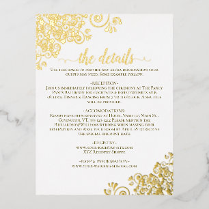 Elegant Gold Foil on White Wedding Details Card
