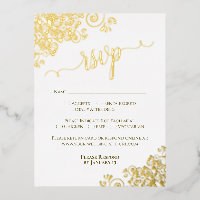 Elegant Gold Foil on White Wedding RSVP Card