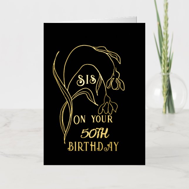 Elegant Gold Foil One Flower 50th Sister Birthday  Foil Greeting Card (Front)