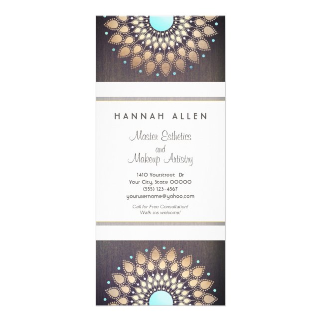 Elegant Gold  Foil Ornate Leaf Mandala Wood LOOK Rack Card (Front)