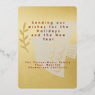Elegant Gold Foil Peace Dove Love Christmas  Foil Holiday Card