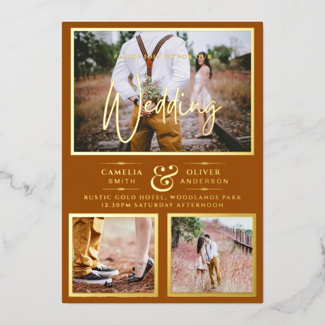 Elegant GOLD FOIL Photo Collage Terracotta Wedding (Front)