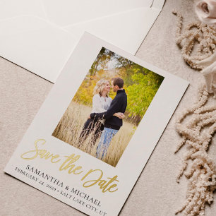 Elegant Gold Foil Photo Save the Date Wedding Card