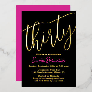 Elegant Gold Foil Pink Black 30th Birthday Party