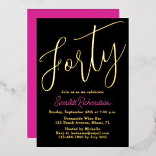 Elegant Gold Foil Pink Black 40th Birthday Party
