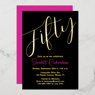 Elegant Gold Foil Pink Black 50th Birthday Party