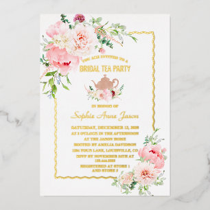 Elegant GOLD FOIL Pink Flowers Bridal Tea Party