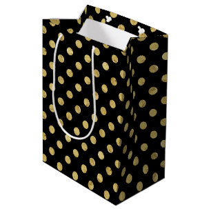 Elegant Gold Foil Polka Dot Pattern - Gold & Black Medium Gift Bag