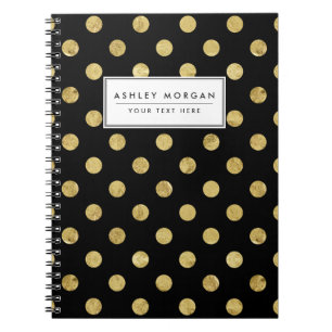 Elegant Gold Foil Polka Dot Pattern - Gold & Black Notebook