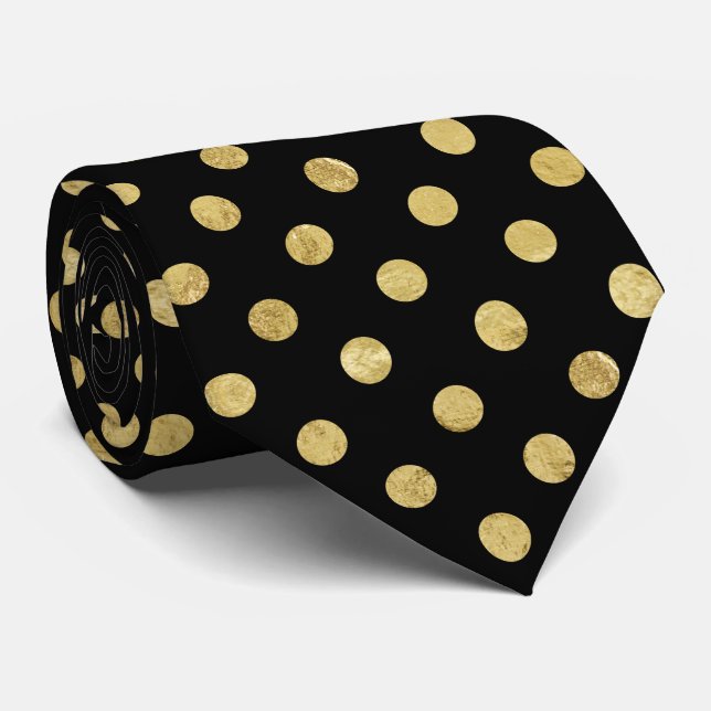 Elegant Gold Foil Polka Dot Pattern - Gold & Black Tie (Rolled)