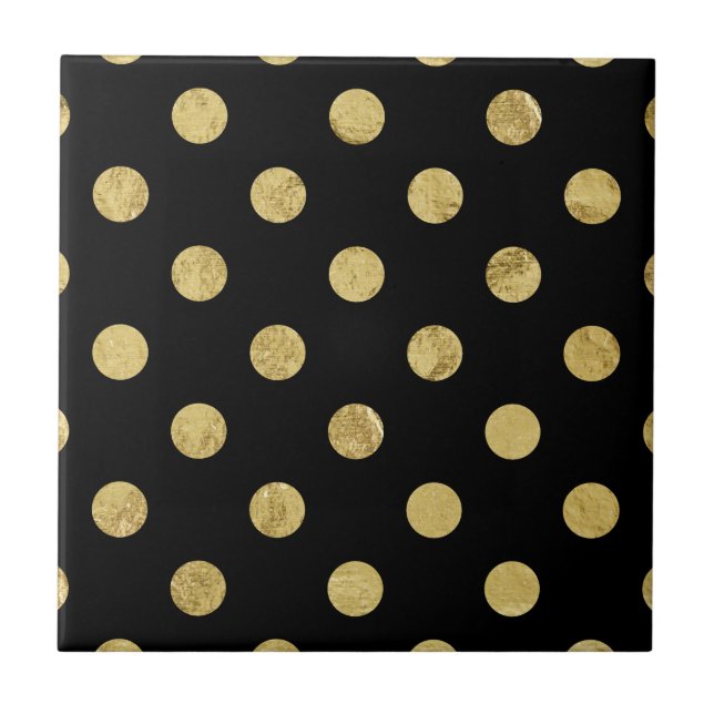 Elegant Gold Foil Polka Dot Pattern - Gold & Black Tile (Front)
