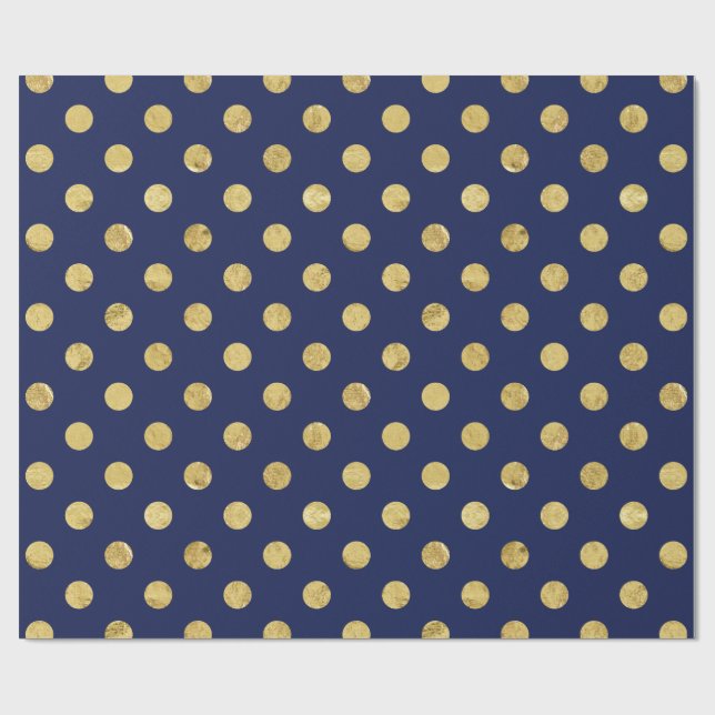 Elegant Gold Foil Polka Dot Pattern - Gold & Blue Wrapping Paper (Flat)