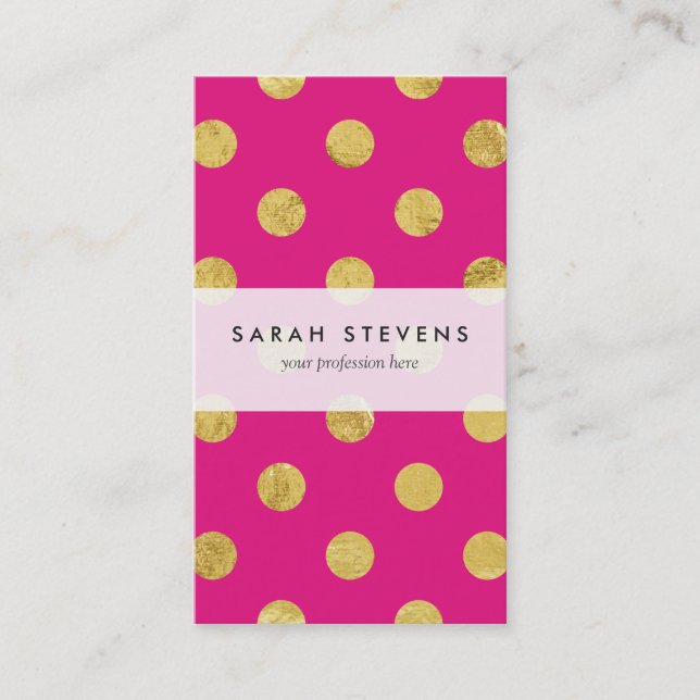 Elegant Gold Foil Polka Dot Pattern - Gold & Pink Business Card (Front)