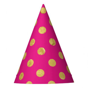Elegant Gold Foil Polka Dot Pattern - Gold & Pink Party Hat