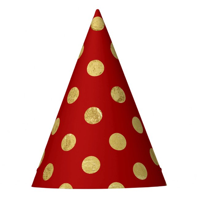 Elegant Gold Foil Polka Dot Pattern - Gold & Red Party Hat (Front)