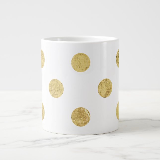 Elegant Gold Foil Polka Dot Pattern - Gold & White Large Coffee Mug (Front)