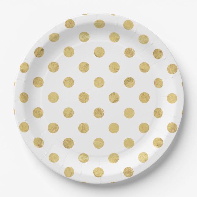 Elegant Gold Foil Polka Dot Pattern - Gold & White Paper Plate (Front)