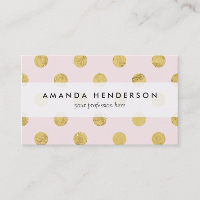 Elegant Gold Foil Polka Dot Pattern - Pink & Gold Business Card (Front)
