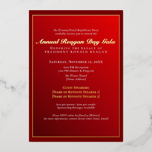 Elegant Gold Foil Reagan Day Gala Fundraiser (Front)