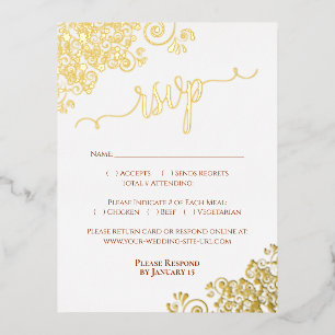 Elegant Gold Foil Rust Orange Wedding RSVP Card