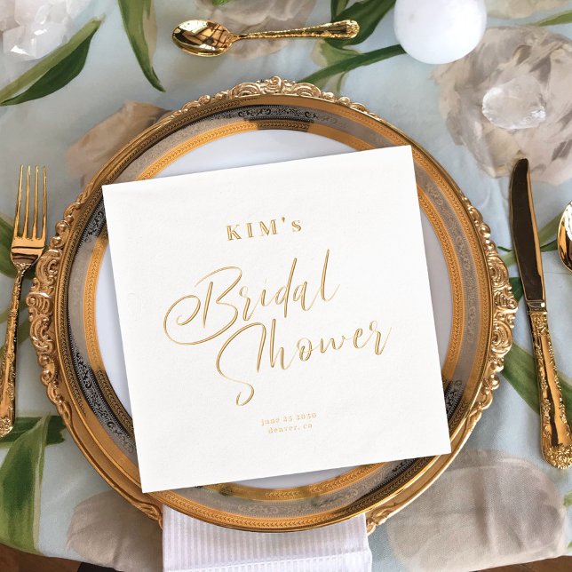 Elegant gold foil script bridal shower party napkins (Creator Uploaded)