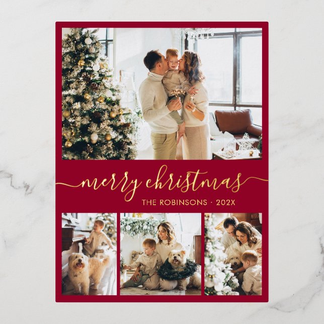 Elegant Gold Foil Script Collage Holiday Postcard (Front)