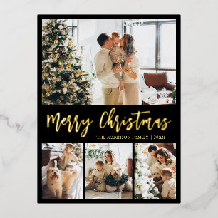Elegant Gold Foil Script Collage Holiday Postcard