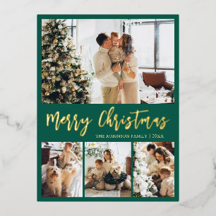 Elegant Gold Foil Script Collage Holiday Postcard