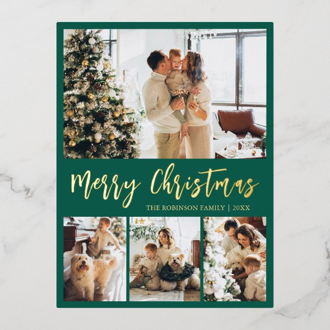 Elegant Gold Foil Script Collage Holiday Postcard (Front)
