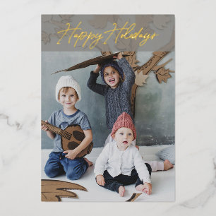 Elegant Gold Foil Script Happy Holidays Photo Holiday Card