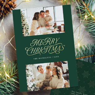 Elegant Gold Foil Script Merry Christmas Photo Holiday Card