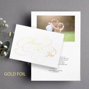 Elegant gold foil script photo wedding thank you card